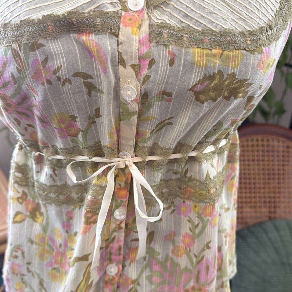 Vintage Y2K Free People Dainty Floral Lace Button Up Boho Hippie Cottage Top - Picture 3 of 5